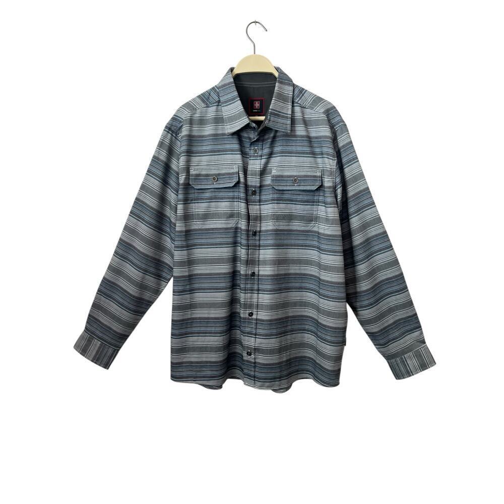 SWISS TECH MENS LONG SLEEVE BUTTON DOWN DRESS SHIRT GRAY STRIPE SIZE L